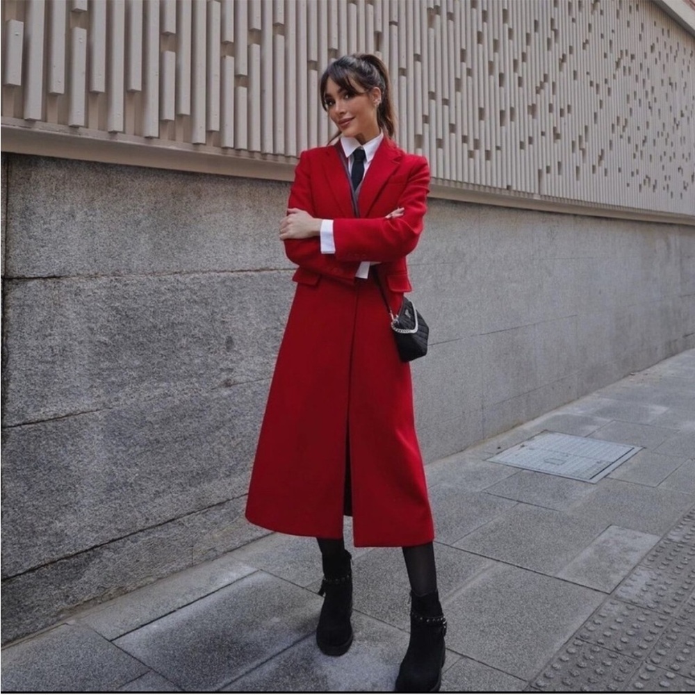 ‘Avec Les Filles’ Zara red Italian wool double breasted coat size M - Picture 4 of 11